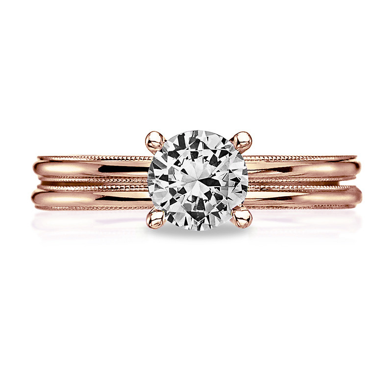 Tacori 40-15RD5 Milgrain Solitaire Rose Gold Engagement Sculpted Crescent Setting with Band