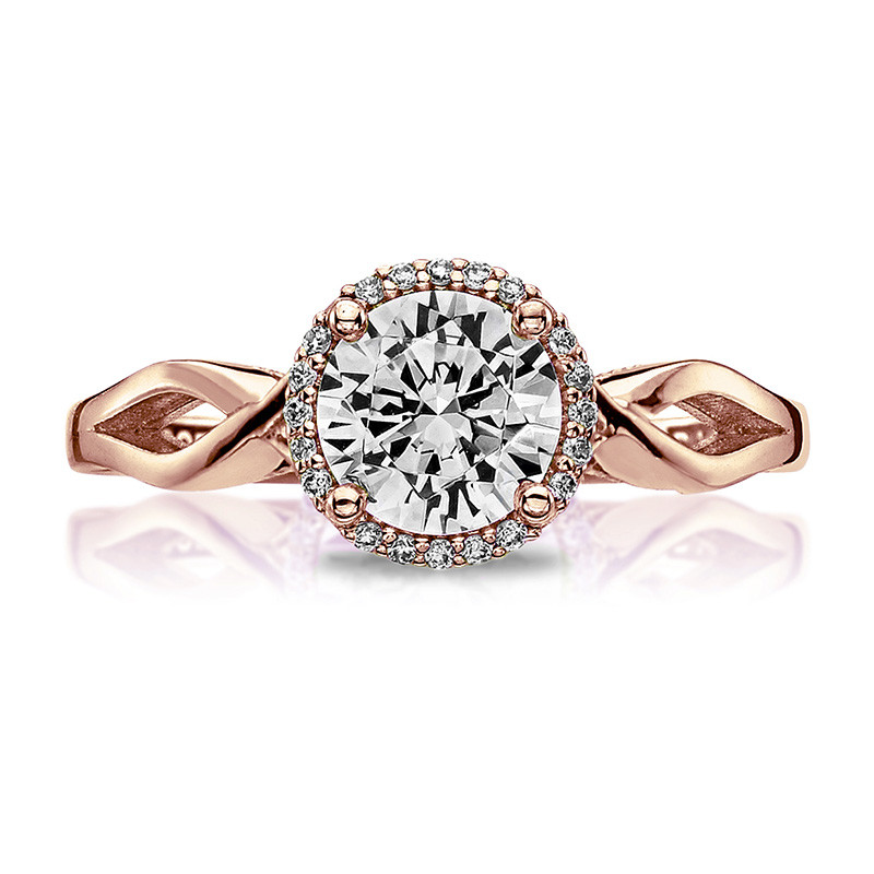 Tacori 52RD5.5 Bloom Halo Twisted Rose Gold Engagement Sculpted Crescent Setting Top View