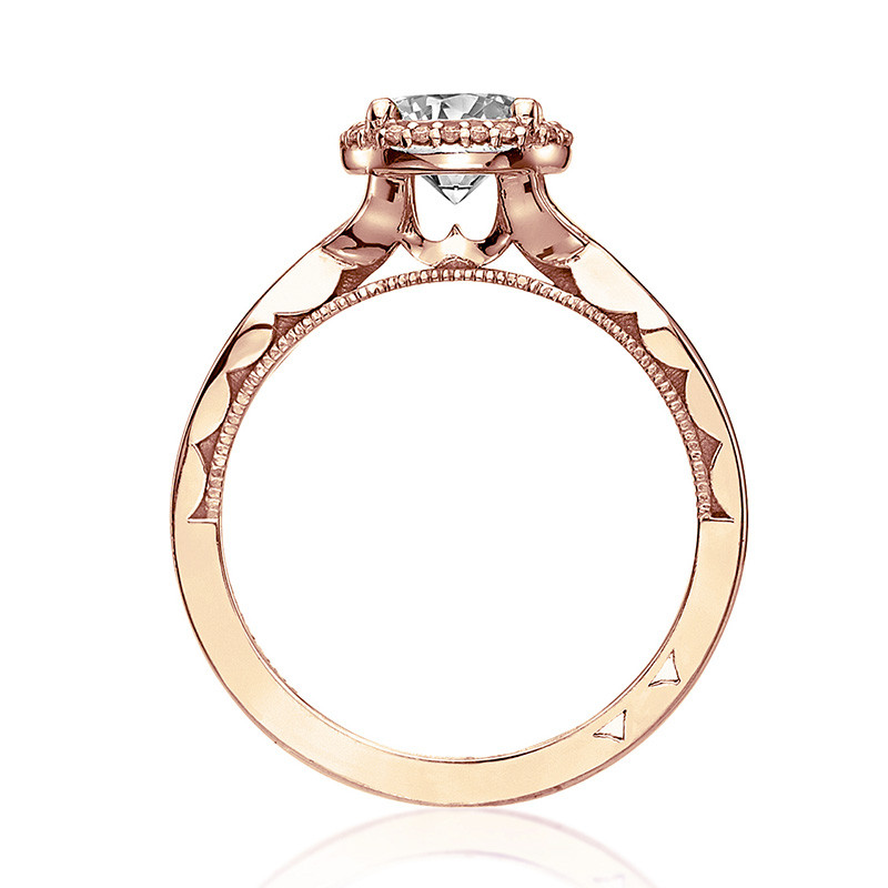 Tacori 52RD5.5 Bloom Halo Twisted Rose Gold Engagement Sculpted Crescent Setting Edge View