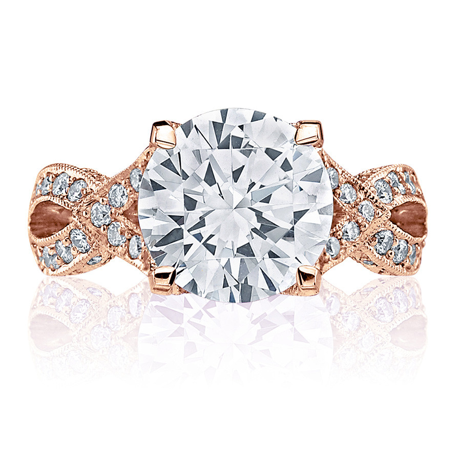 Tacori HT2606RD85 Diamond Ribbon Rose Gold Engagement RoyalT Setting Top View