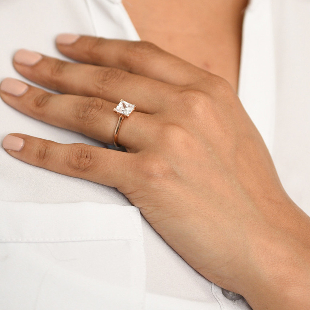 Solitaire Diamond Engagement Ring on model