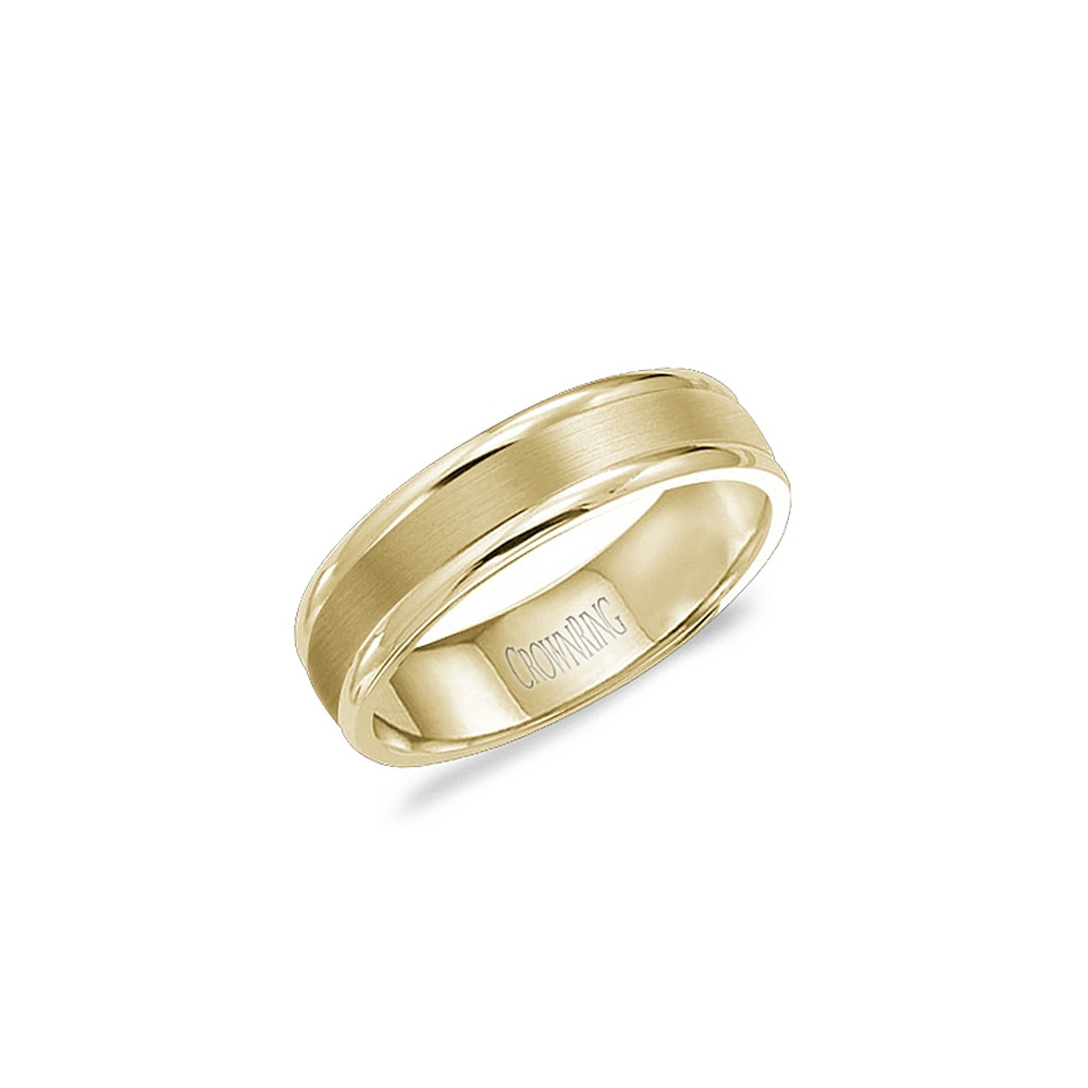Crown Ring Yellow Gold Brushed 6mm Mens Wedding Band
