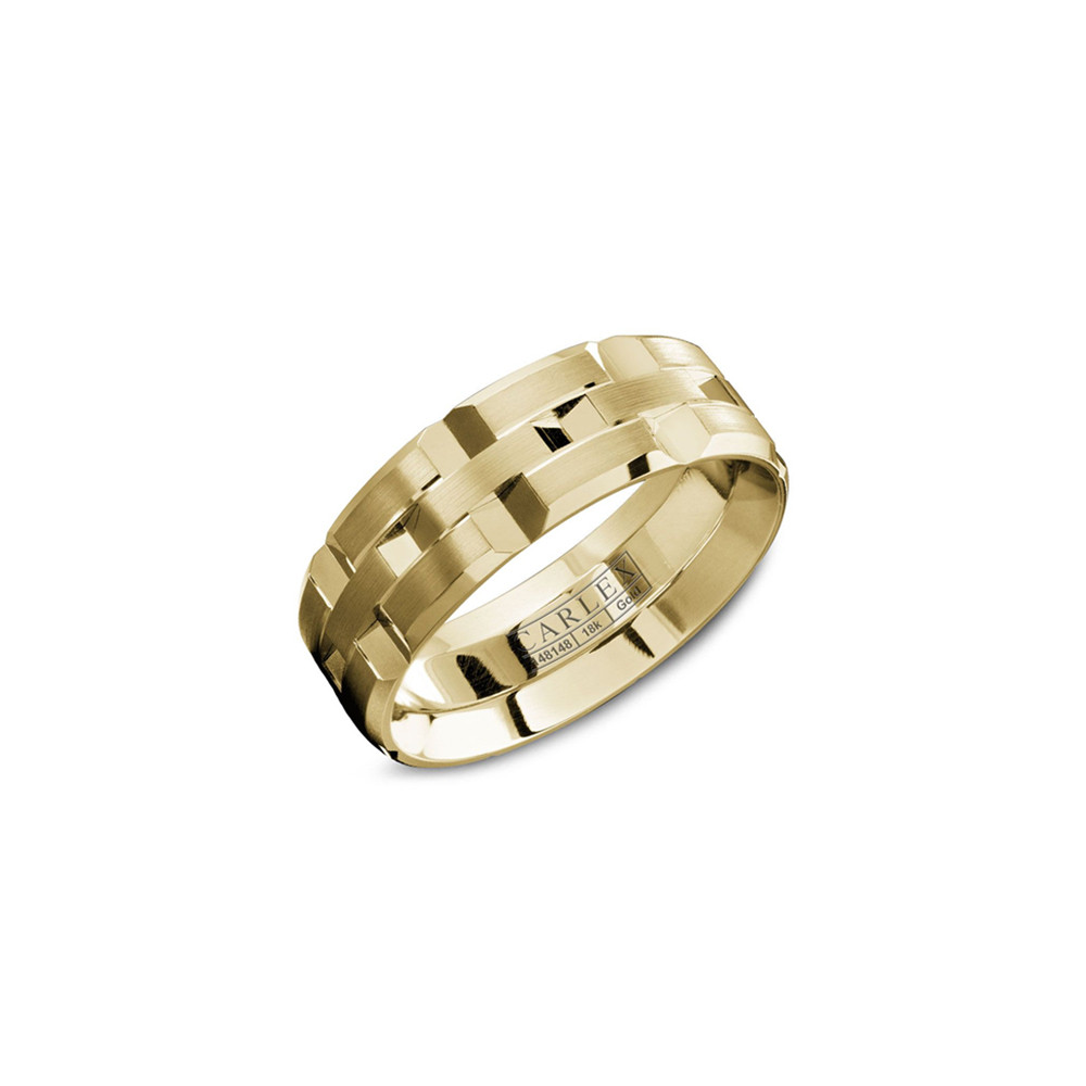 Crown Ring 7.5mm Carlex G1 Yellow Gold Mens Wedding Band