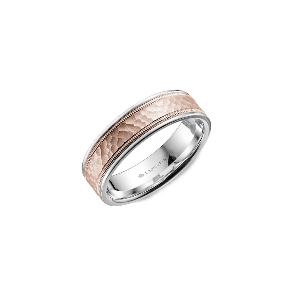 Crown Ring 6mm Hammered Wedding Band in 14K Gold