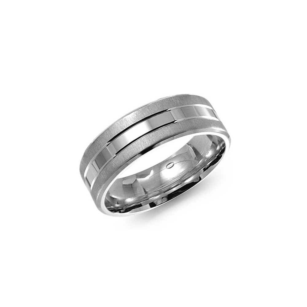 Crown Ring White Gold 7mm Smooth Center Mens Wedding Band
