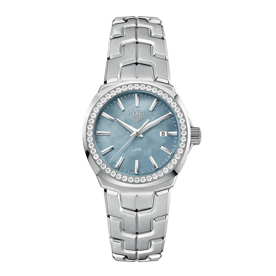 Tag Heuer Diamond Bezel Blue Mother of Pearl Dial Link Watch