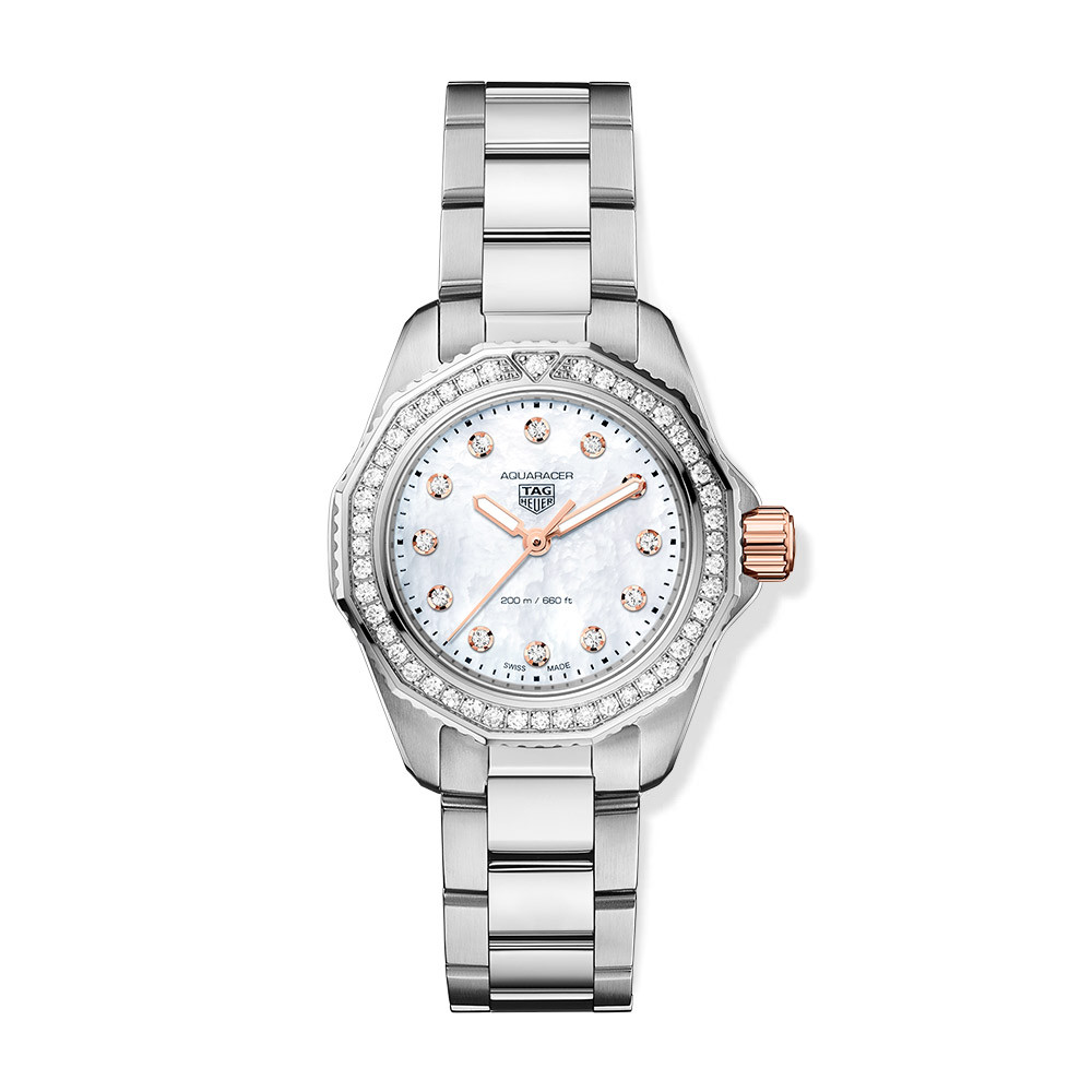 Ladies Aquaracer Professional 200 Mother of Pearl Diamond Watch in Rose Gold- front