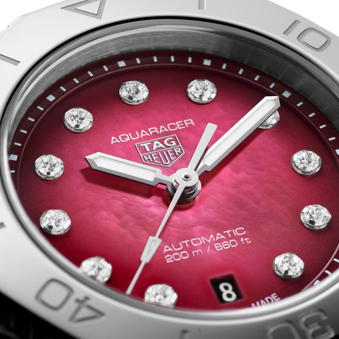 TAG Heuer Aquaracer Professional Ruby Red Mother of Pearl Closeup