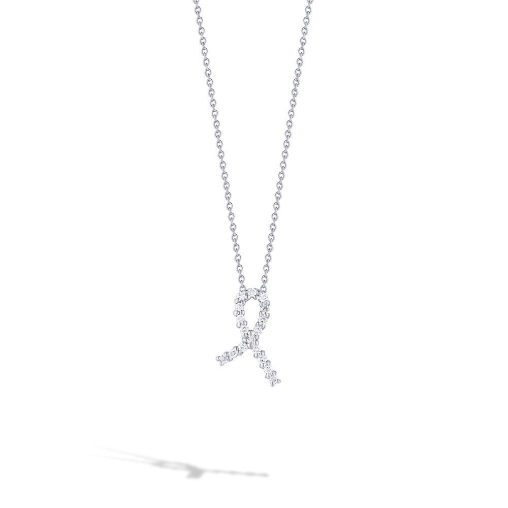 14K White Gold Diamond Cancer Ribbon Necklace