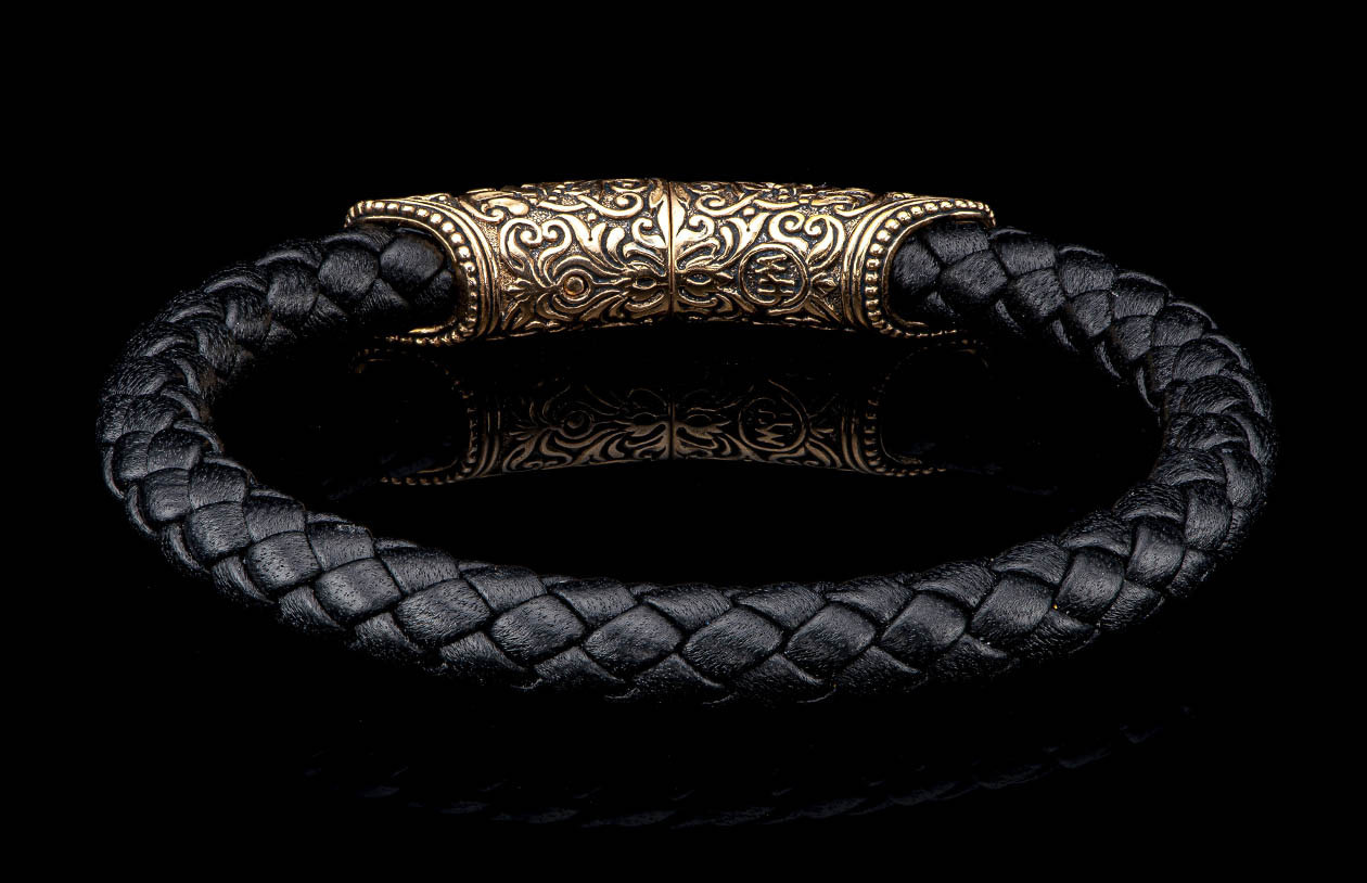 William Henry Milan Bronze and Black Leather Bracelet back view