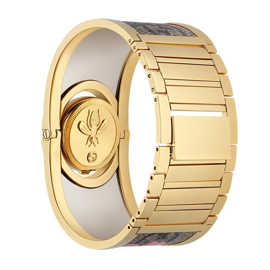 Gucci Gold and Canvas Twirl Bracelet Watch Angle View