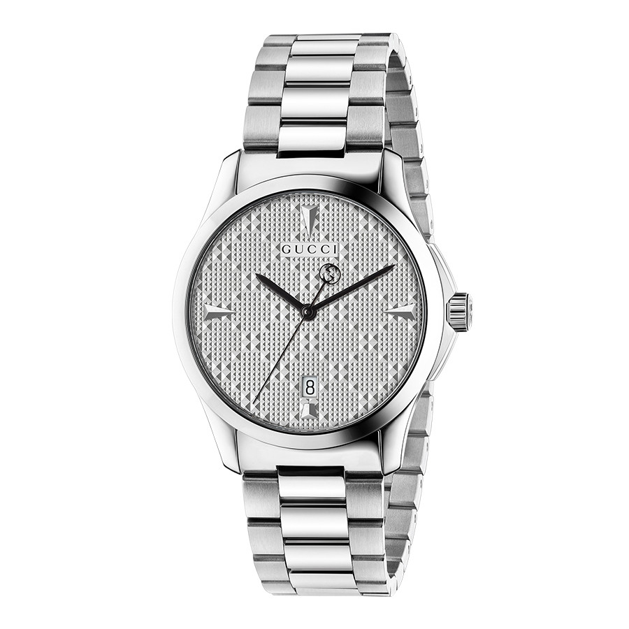 Gucci Stainless Steel Silver Diamond Pattern Dial G-Timeless Watch