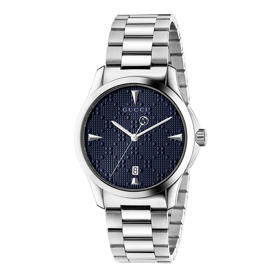 Gucci Stainless Steel Dark Blue Diamond Pattern Dial G-Timeless Watch
