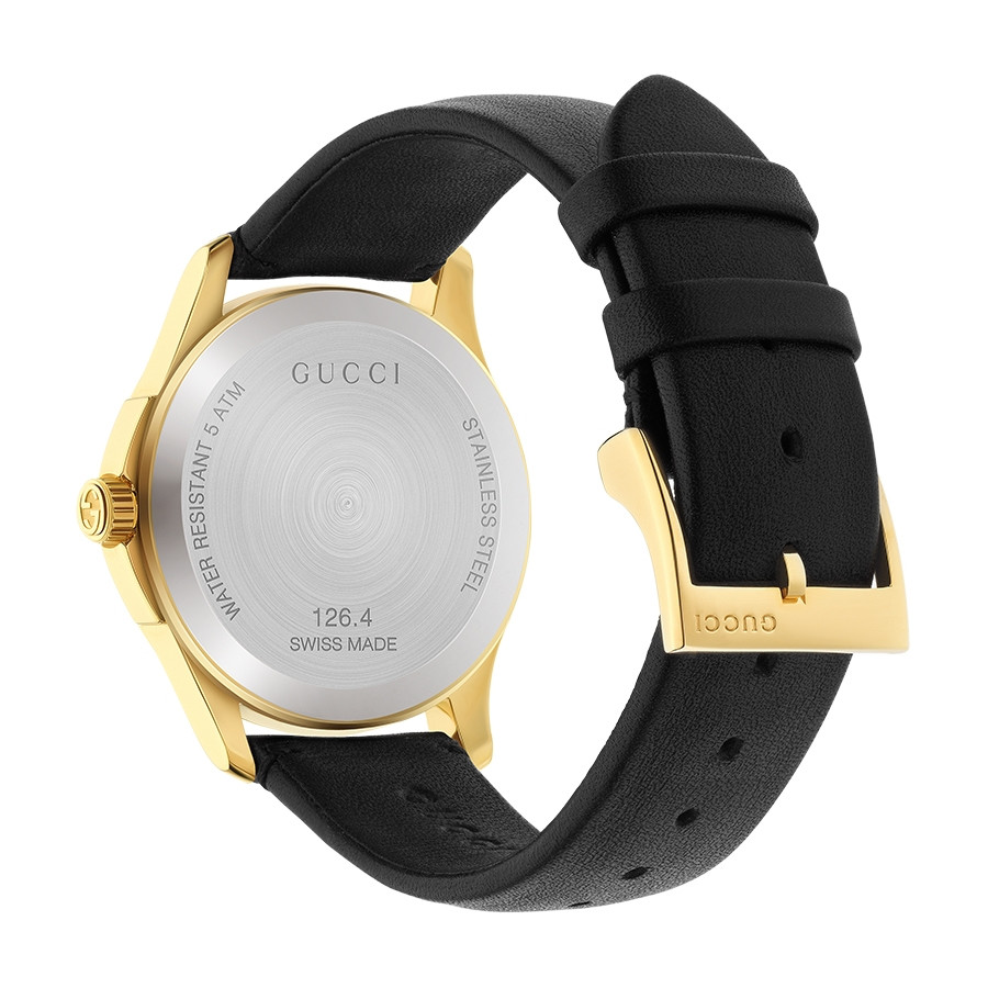 Gucci 38mm Yellow Gold Silver Diamond Pattern Dial G-Timeless Watch Angle View