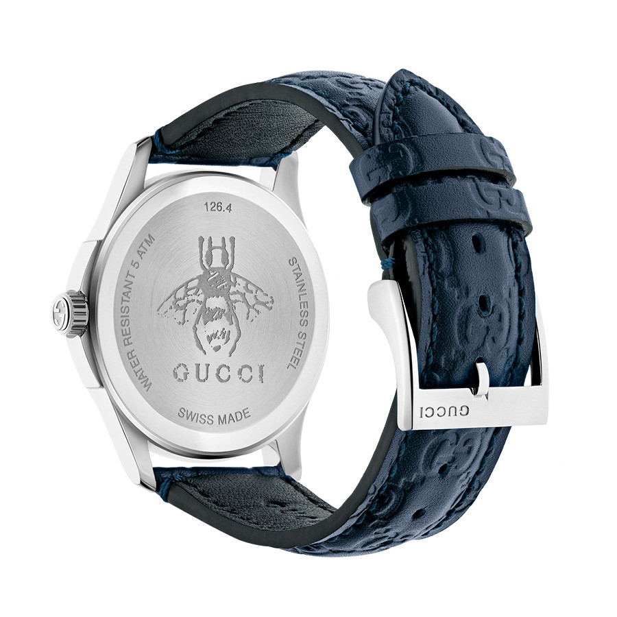Gucci Dark Blue G-Timeless GG Debossed Dial Watch Back View