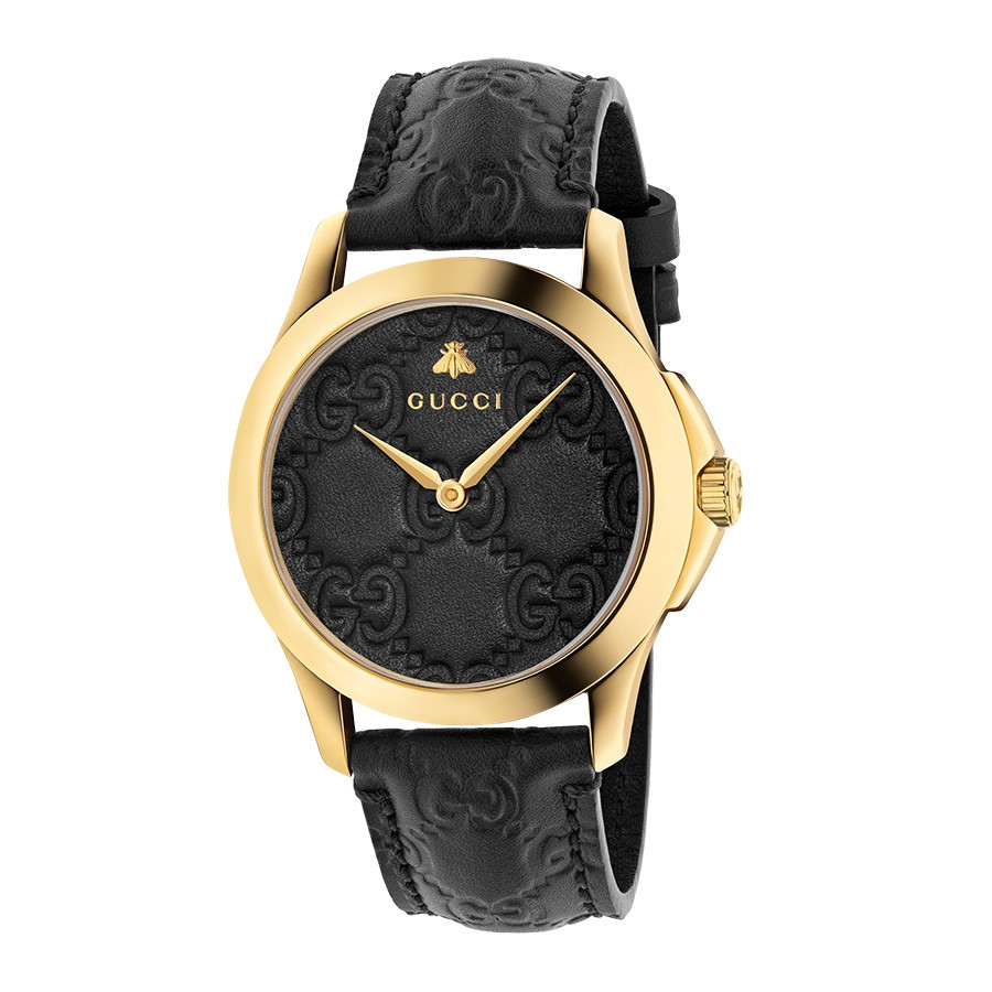 Gucci Gold Plated Black GG Embossed 