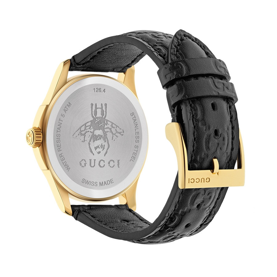 Gucci Yellow Gold G-Timeless Black GG Debossed Dial Watch Back View
