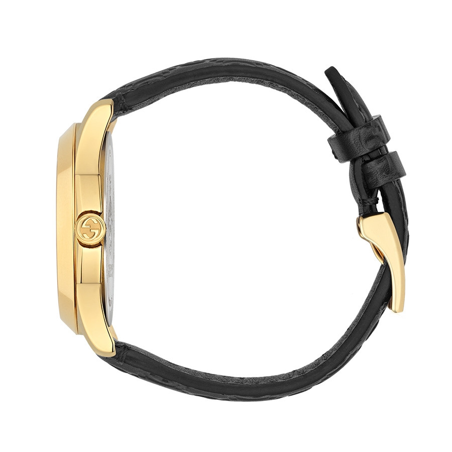 Gucci Yellow Gold G-Timeless Black GG Debossed Dial Watch Side View