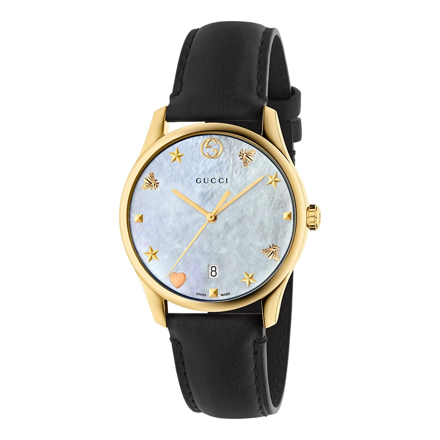 G-Timeless 36mm Yellow Gold Mother of Pearl House Motif Gucci Dial Watch