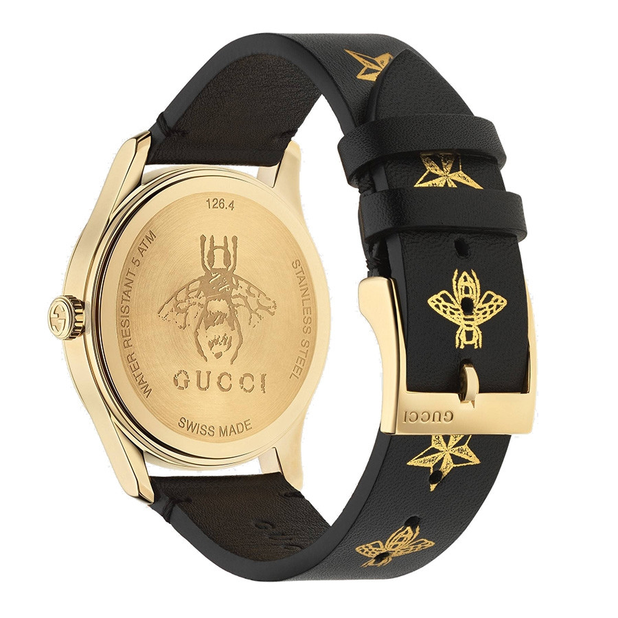Gucci Black & Yellow Gold Bee & Star Motif G-Timeless Watch Back View