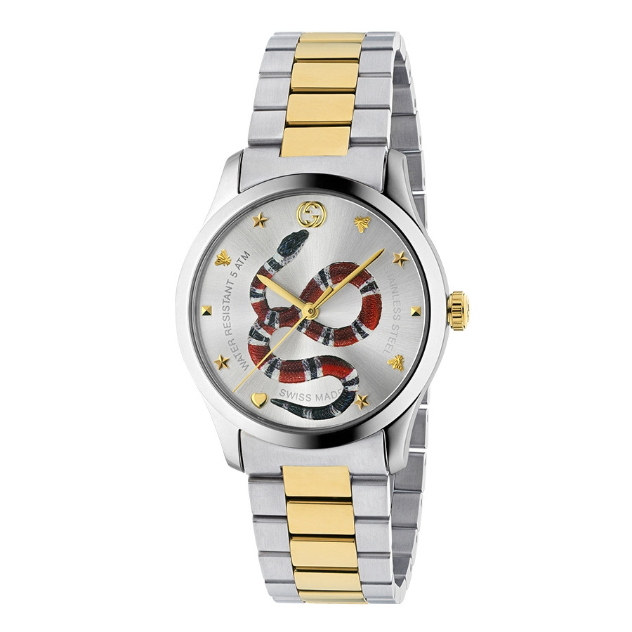 Gucci Two-Tone G-Timeless Kingsnake Silver Sun-Brushed Dial Watch
