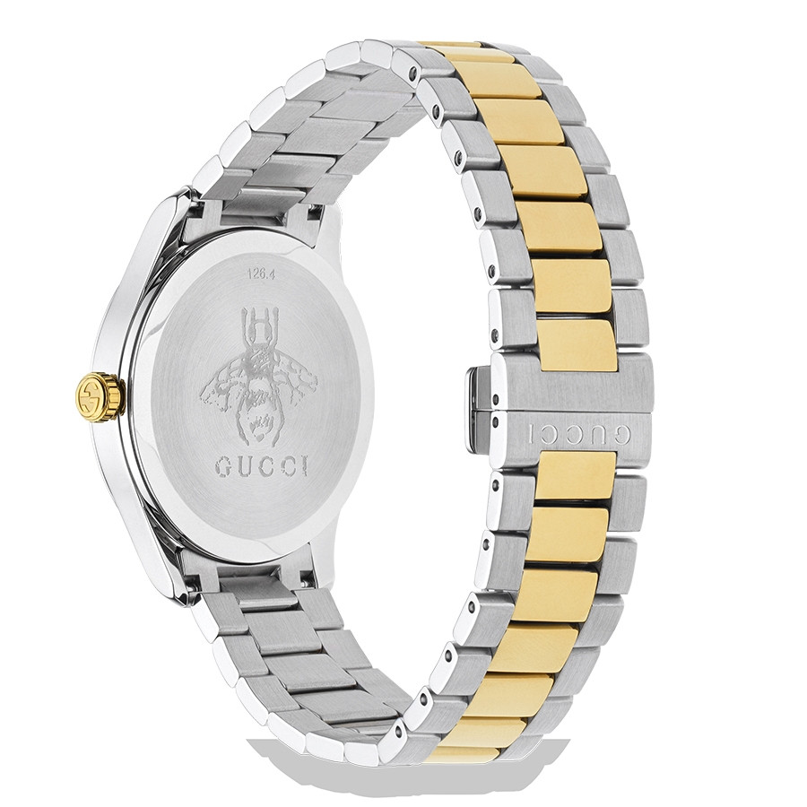 Gucci Two-Tone G-Timeless Kingsnake Silver Sun-Brushed Dial Watch Angle View