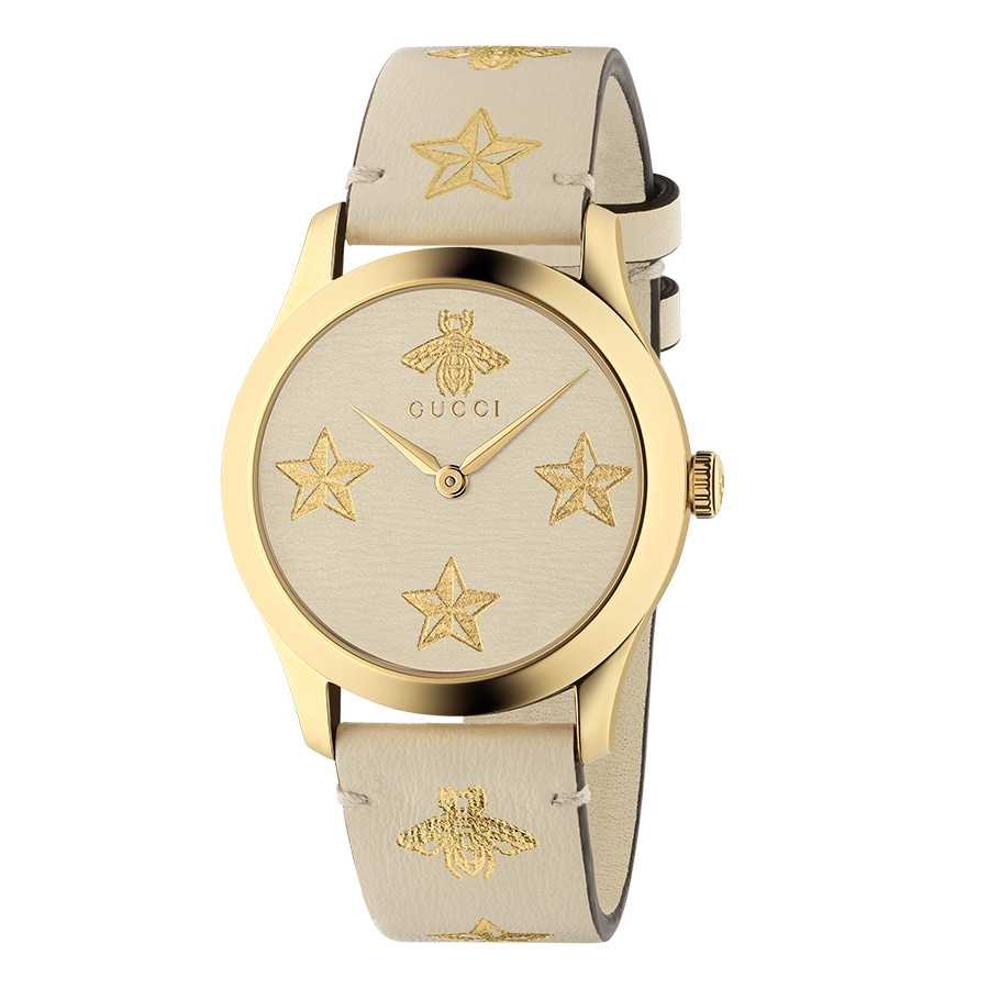 Gucci Garden Yellow Gold Bee & Stars White G-Timeless Dial Watch