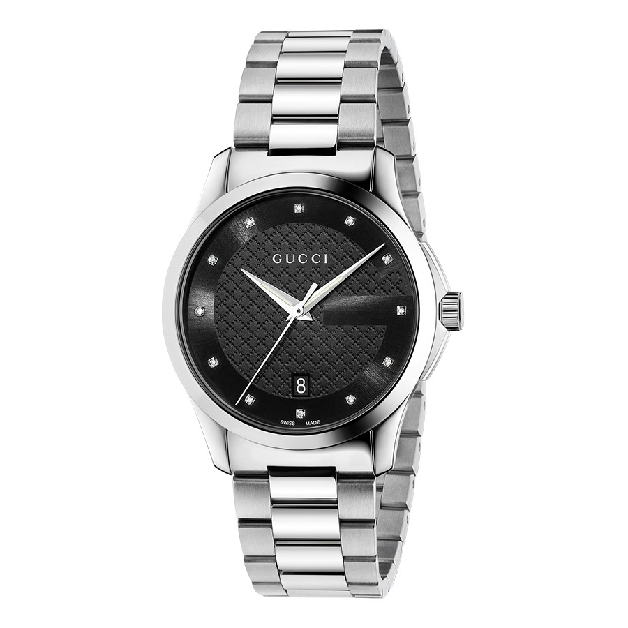 Gucci Stainless Steel Black Dial & Diamond Marker G-Timeless Watch