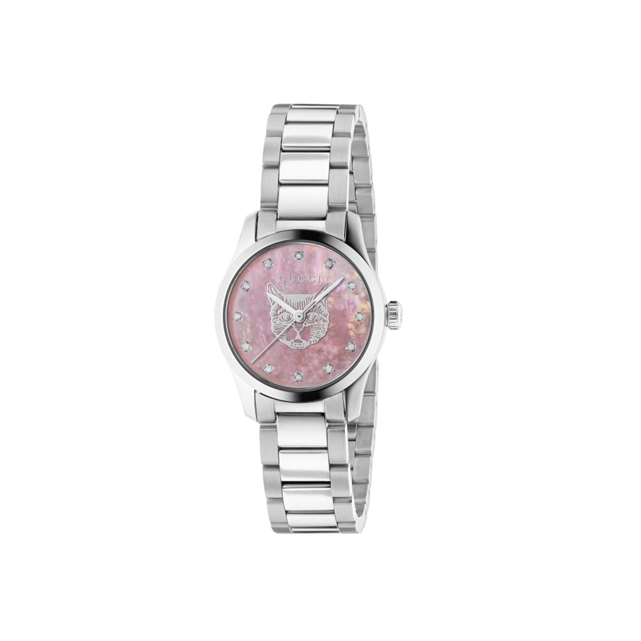 Gucci G-27mm Timeless Pink and Steel Feline Head Watch main view