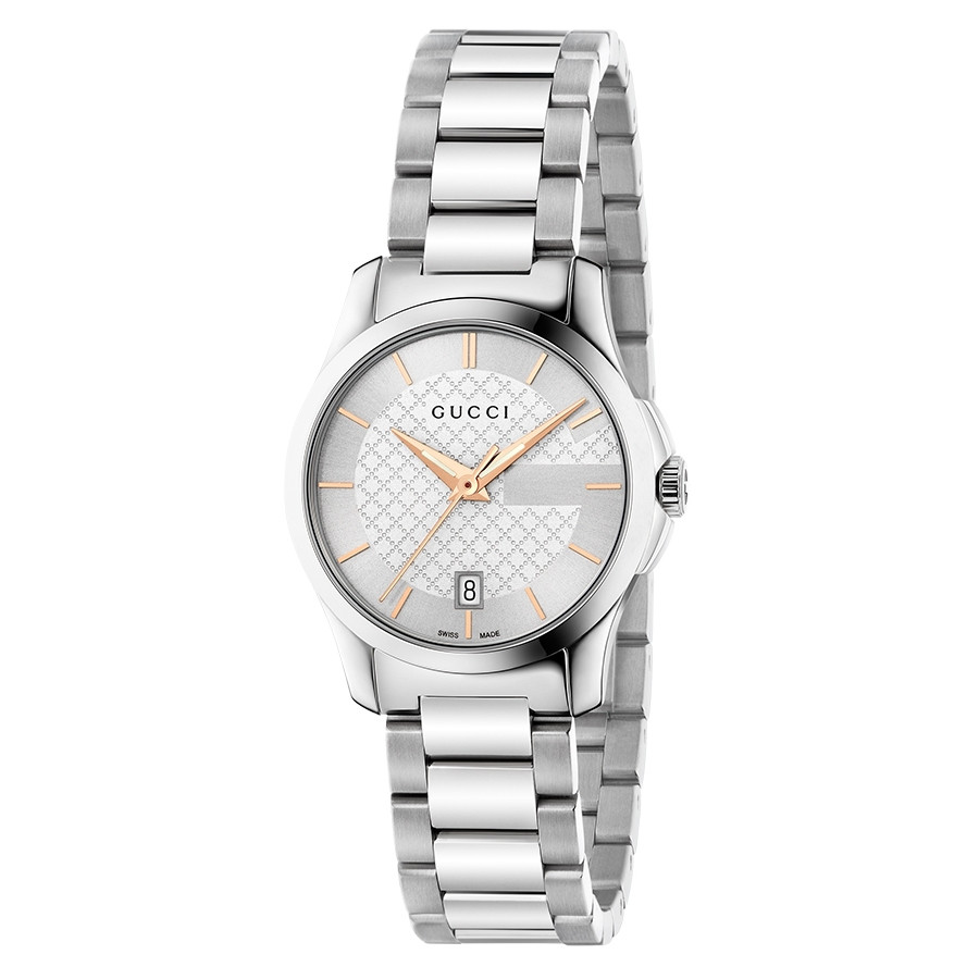 Gucci 27mm Two-Tone Silver Diamond Pattern Dial G-Timeless Watch