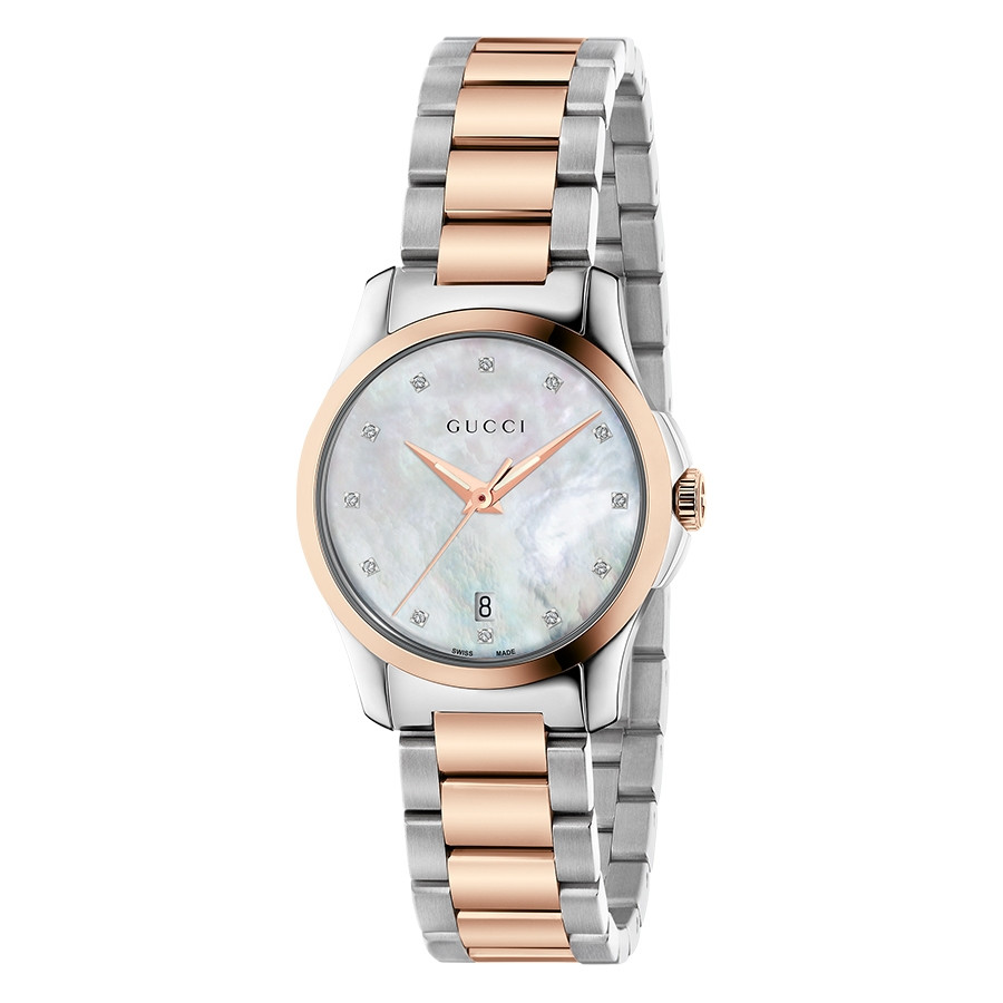 Gucci Two-Tone 27mm Mother of Pearl Diamond Dial G-Timeless Watch