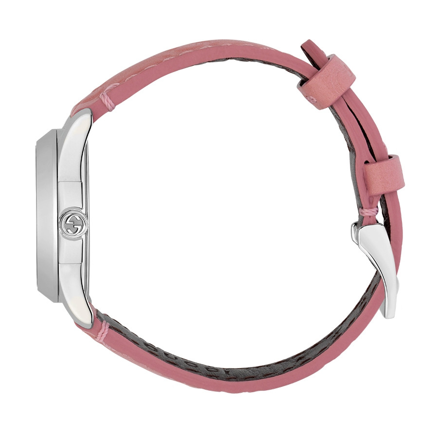 Gucci Signature 27mm Stainless Steel G-Timeless Pink Dial Watch Side View