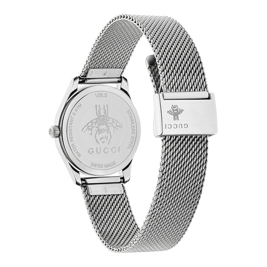 Gucci G-Timeless Slim Stainless Steel Mesh & Mother of Pearl Dial Watch