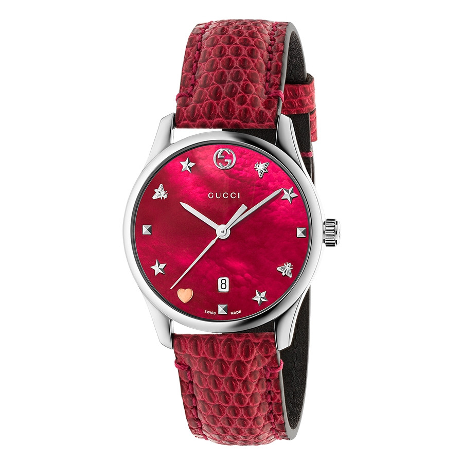 Gucci Slim 29mm Cherry Mother of Pearl House Motif Dial G-Timeless Watch