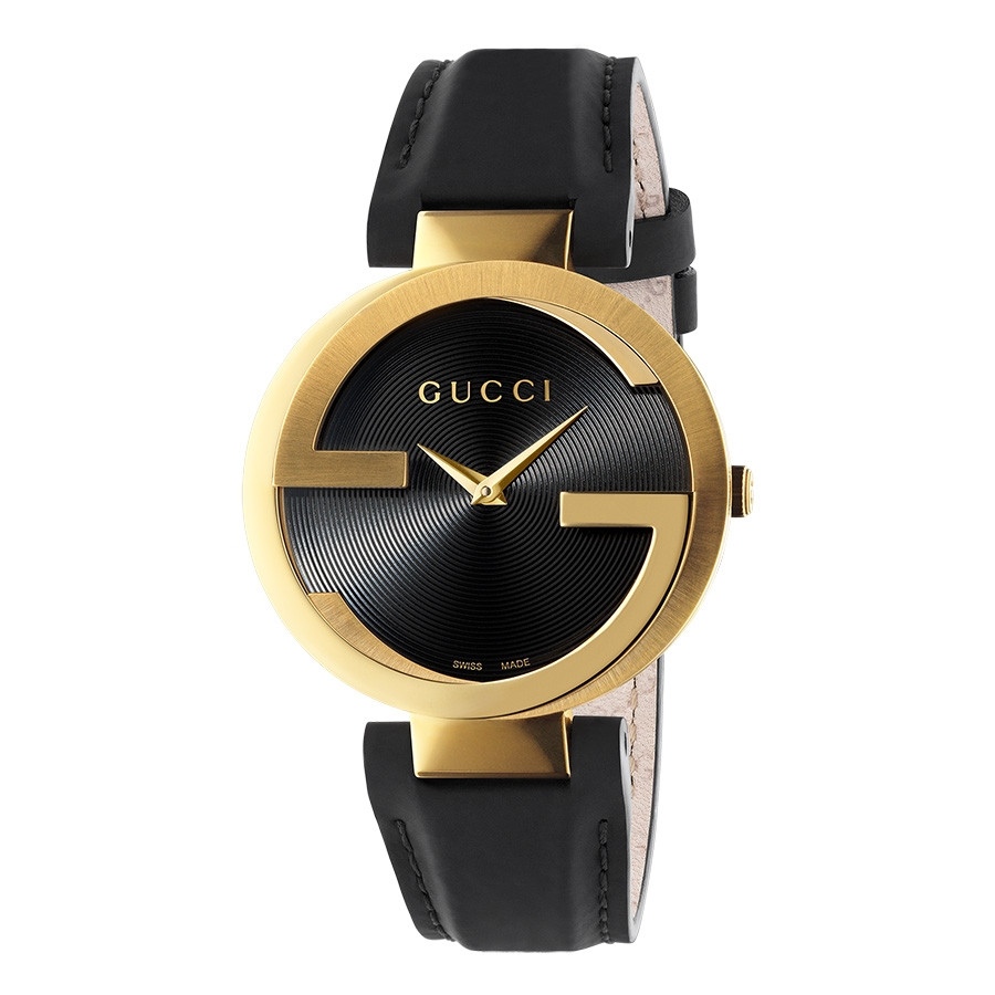 Gucci Interlocking GG Yellow Gold Black Dial Watch Front View