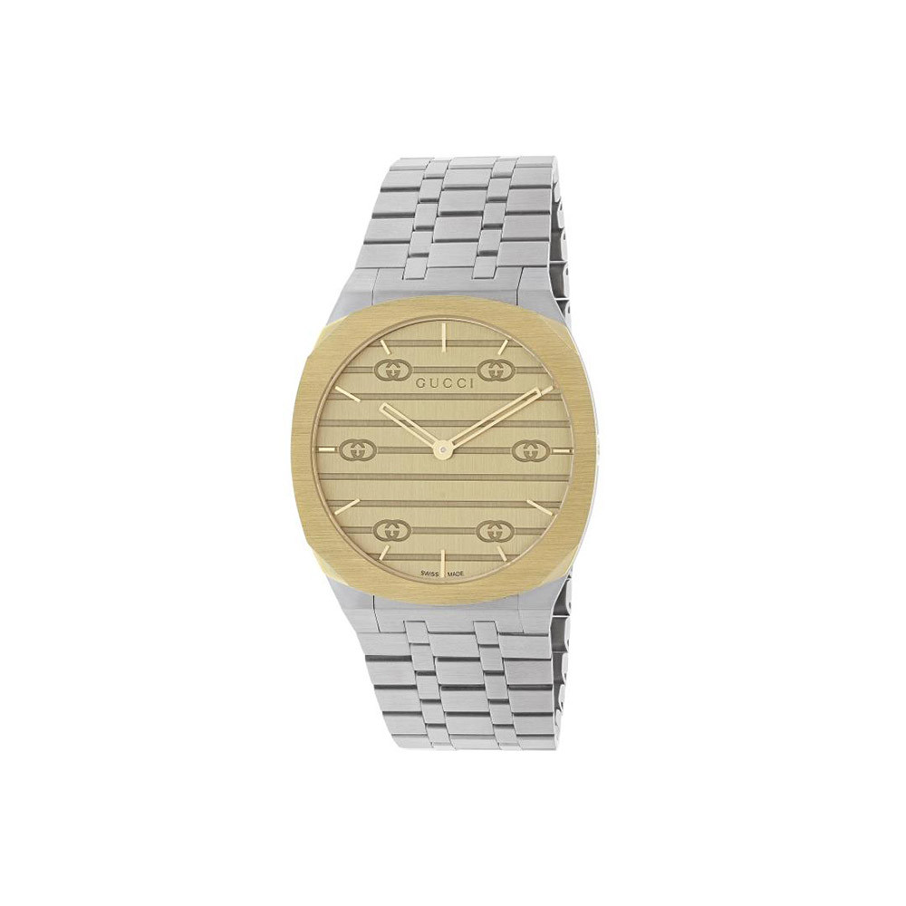 Gucci 25H 34mm Steel and Gold Plated Thin Watch YA163403
