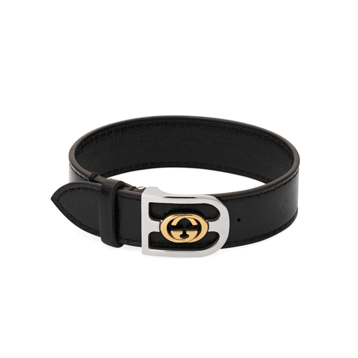 Gucci Black Leather Double Wrap Bracelet with Feline Heads & Studs - Bracelet / Base Metal | Pre-owned & Certified | used Second Hand | Unisex