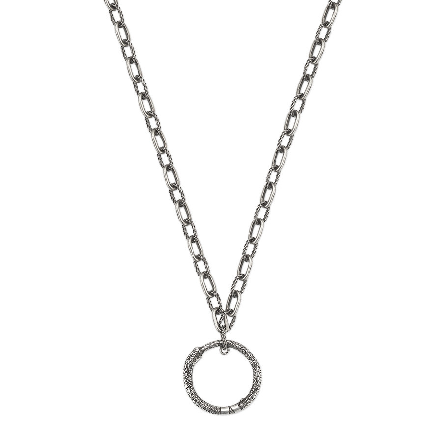 Gucci Ouroboro Sterling Silver Serpent Pendant on Chain Link Necklace