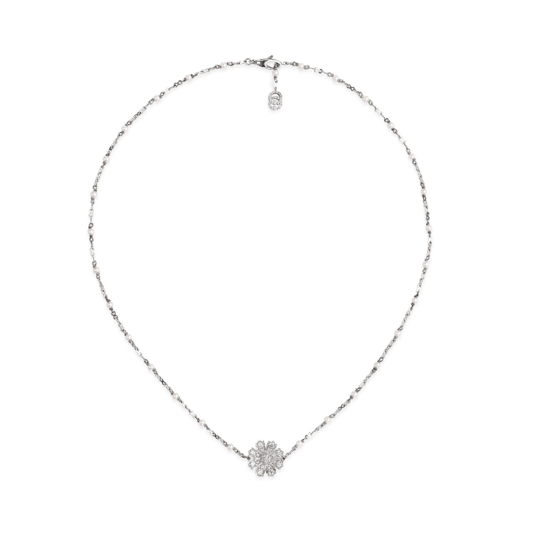Gucci Flora Diamond Pearl Flower Necklace in White Gold
