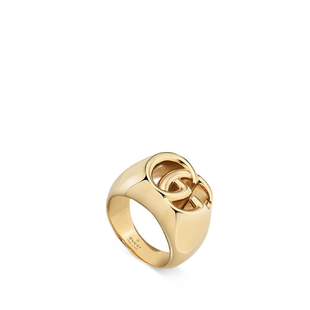 Gucci Yellow Gold GG Running Wide Double G 19mm Signet Ring