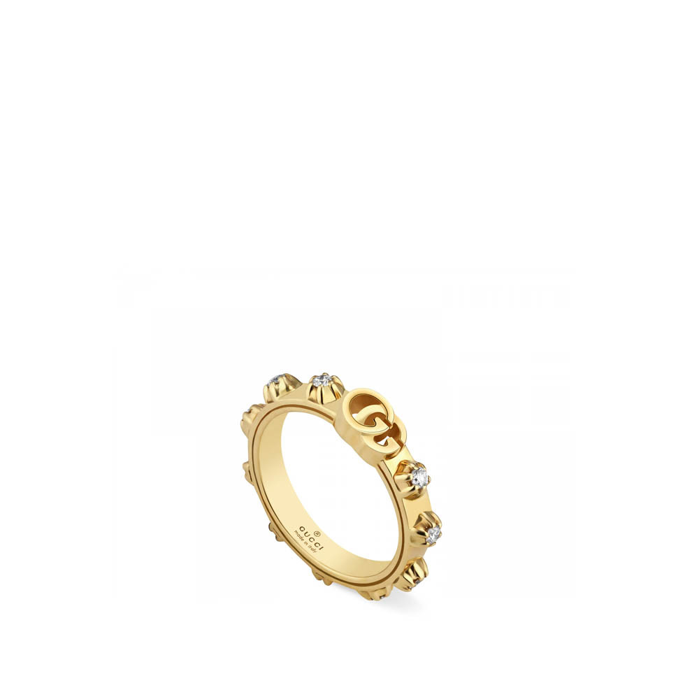 Gucci GG Running Gold Studded Ring in Yellow Gold