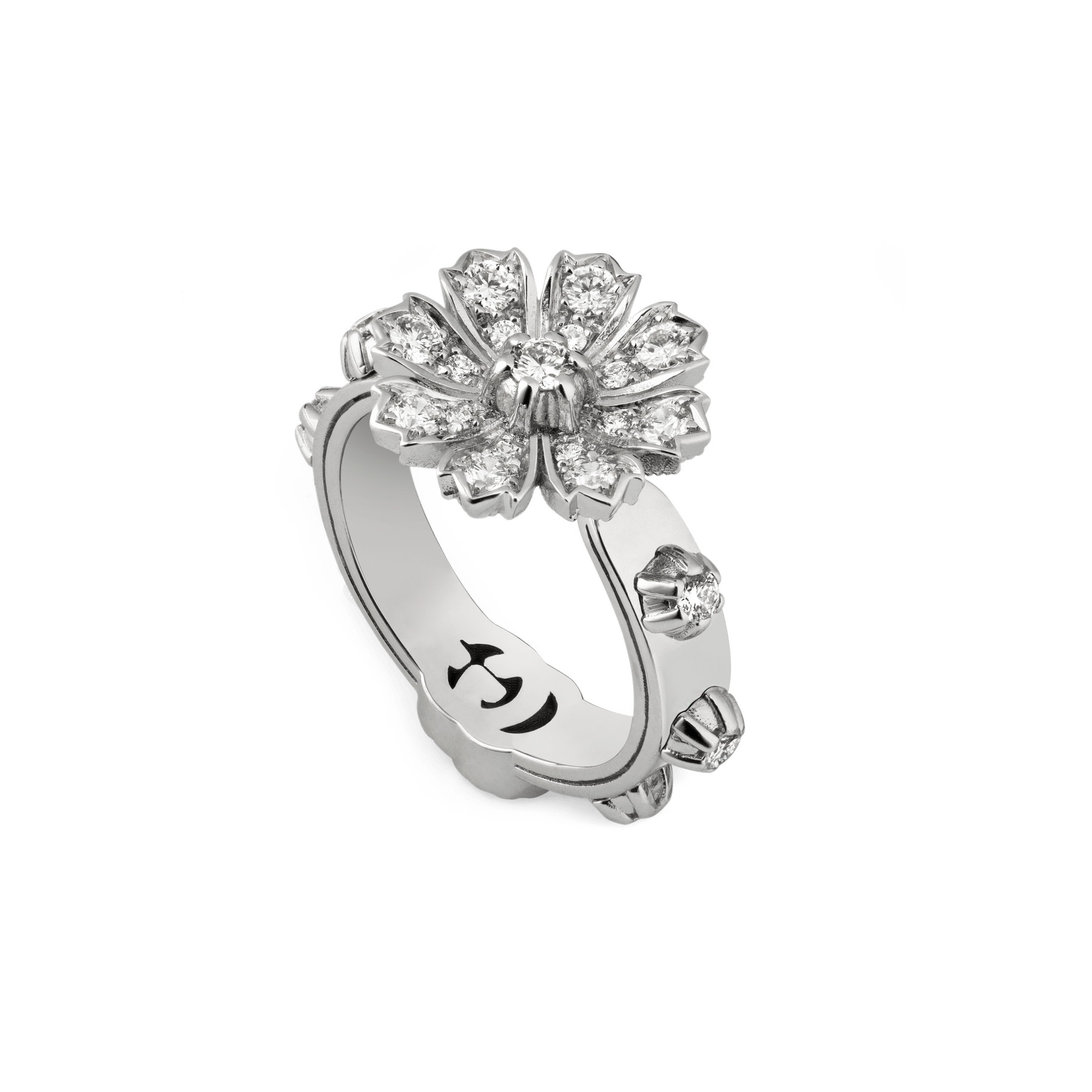 Gucci Flora Diamond Flower Ring in White Gold