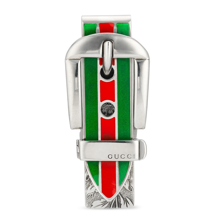 Gucci Red & Green Belt Buckle Silver Money Clip