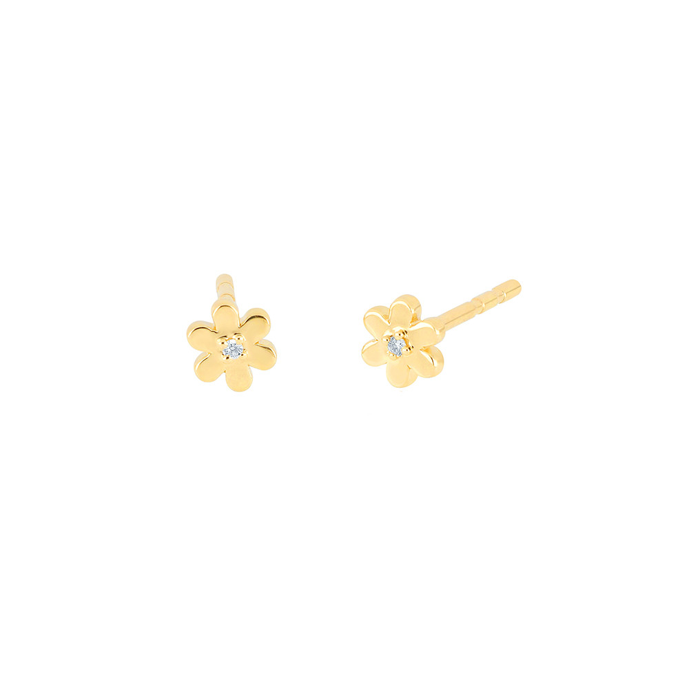 EF Collection Small Daisy Pair of Diamond Earrings in Yellow Gold