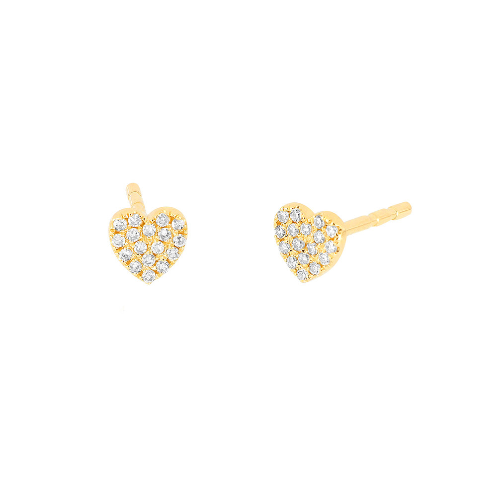 EF Collection Small Heart Diamond Pair of Earrings in Yellow Gold