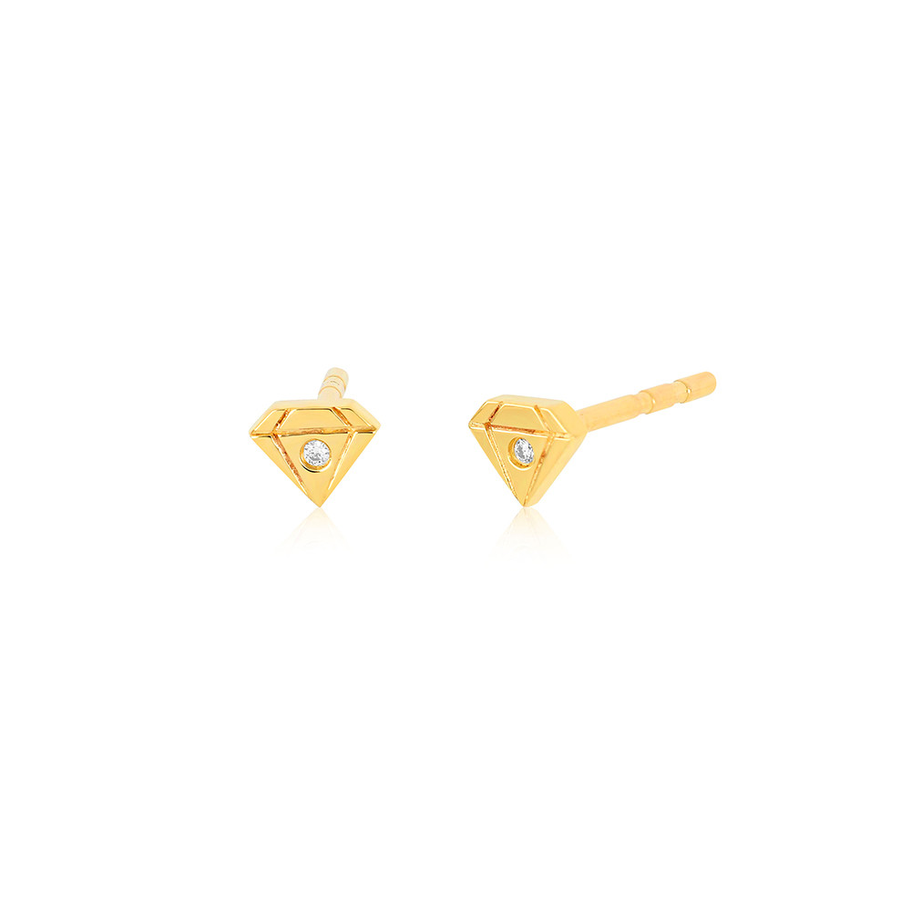 EF Collection Small Gem Diamond Pair of Earrings in Yellow Gold