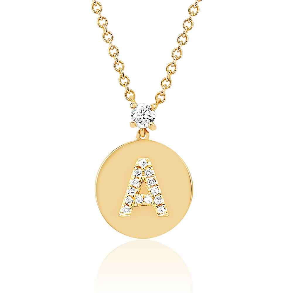 EF Collection 14k Gold Initial Pendant Disc Necklace with Diamonds