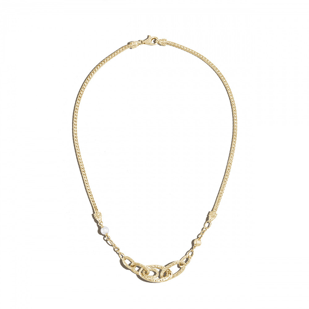 John Hardy Classic Chain Hammered Gold Mini Chain Pearl Necklace