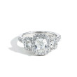 Henri Daussi Three Stone Cushion Diamond Engagement Ring