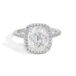 Henri Daussi Cushion Halo Pave Diamond Platinum Engagement Ring front view